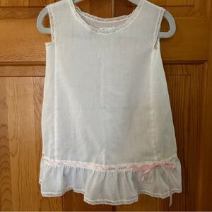 Vintage 80’s Ance K Custom Made White Slip Dress Sz 2 Pink Bow Lace Heirloom